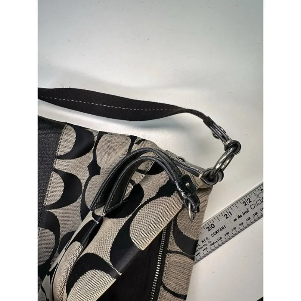 Coach Signature Authentic Khaki Brown Stripe Crossbody File Bag F-19220 Purse